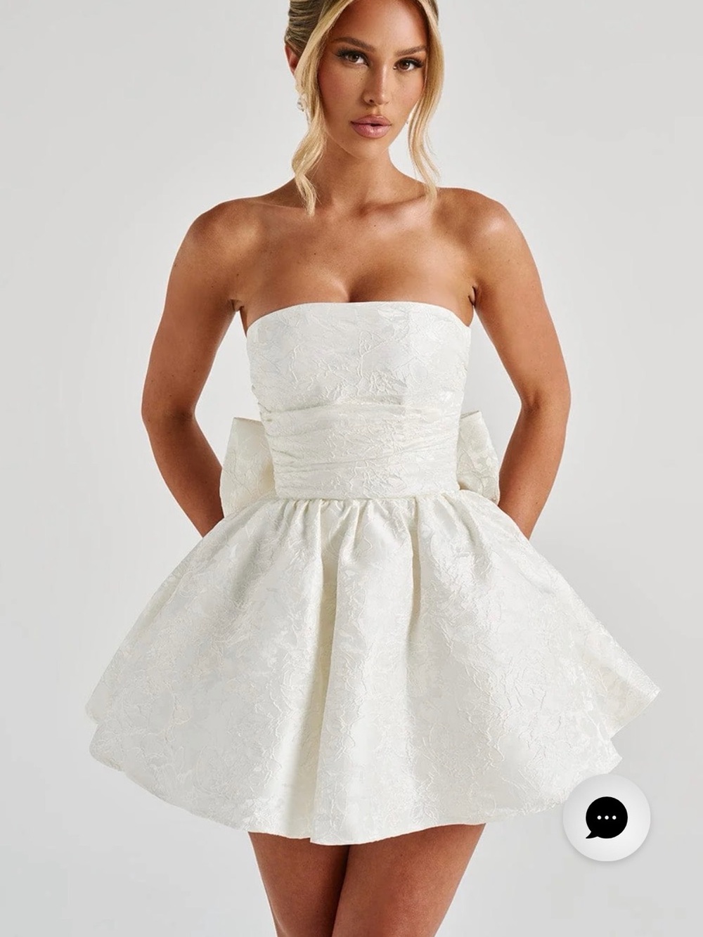 Strapless White Jacquard Mini Dress